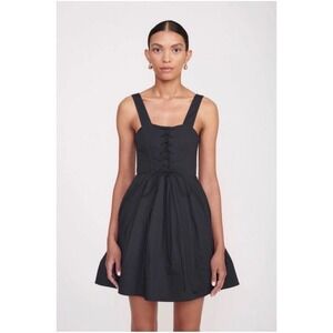 STAUD Mini Sutton Dress Black Corset Lace Up Fit Flare Sleeveless Size 10